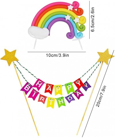 15pcs Cake Topper Birthday Set Happy Birthday Banner Topper Handmade Cupcake Topper including Colorful Rainbow Clouds Balloon...