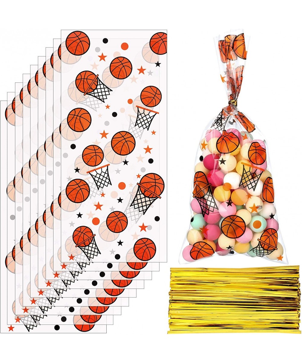 100 Pieces Basketball Candy Bags Basketball Party Bags Basketball Goodie Bags Sports Treat Bags with 150 Pieces Gold Twist Ti...