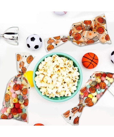 100 Pieces Basketball Candy Bags Basketball Party Bags Basketball Goodie Bags Sports Treat Bags with 150 Pieces Gold Twist Ti...