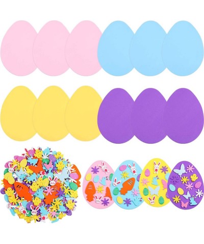 12 Pieces DIY Easter Foam Stickers Self-Adhesive Big Easter Egg Stickers and 300 Pieces Bunnies Chicks Flower Shaped Stickers...