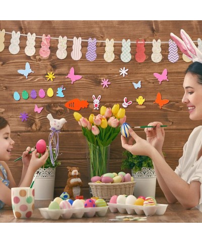 12 Pieces DIY Easter Foam Stickers Self-Adhesive Big Easter Egg Stickers and 300 Pieces Bunnies Chicks Flower Shaped Stickers...