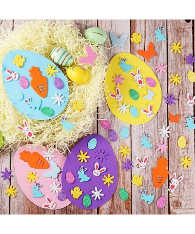 12 Pieces DIY Easter Foam Stickers Self-Adhesive Big Easter Egg Stickers and 300 Pieces Bunnies Chicks Flower Shaped Stickers...