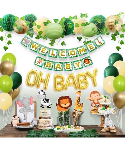 Sweet Baby Co. Jungle Theme Safari Baby Shower Decorations with Banner Animal Centerpieces Tropical Leaves Greenery Garland L...