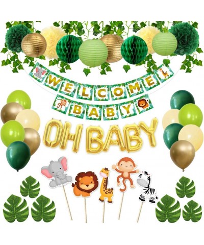 Sweet Baby Co. Jungle Theme Safari Baby Shower Decorations with Banner Animal Centerpieces Tropical Leaves Greenery Garland L...