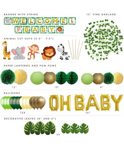 Sweet Baby Co. Jungle Theme Safari Baby Shower Decorations with Banner Animal Centerpieces Tropical Leaves Greenery Garland L...