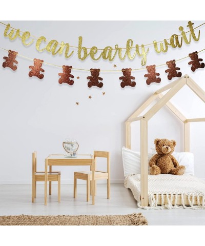 We Can Bearly Wait Glitter Banner Baby Shower Decorations Gender Reveal Party Supplies for Teddy Bear Theme Garland (Gold and...