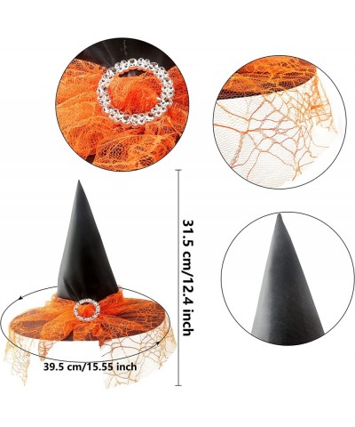 6 Pack Halloween Witch Hat Women Girls Witch Hat with See-through Lace Veils Printed Wizard Cap for Halloween Witch Theme Par...