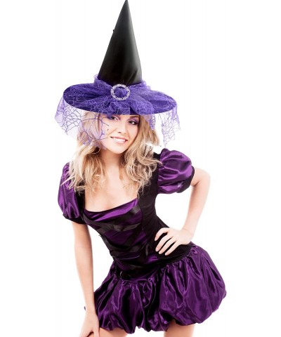 6 Pack Halloween Witch Hat Women Girls Witch Hat with See-through Lace Veils Printed Wizard Cap for Halloween Witch Theme Par...