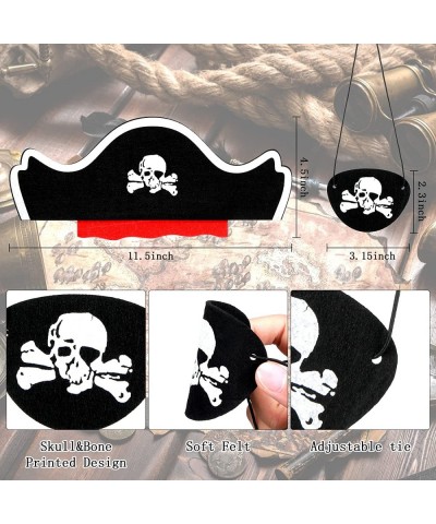 8 Pcs Skull Print Pirate Hat Eye Patches Set 4 Pirate Eye Patches and 4 Felt Pirate Captain Hat for Kids Pirate Captain Hat B...