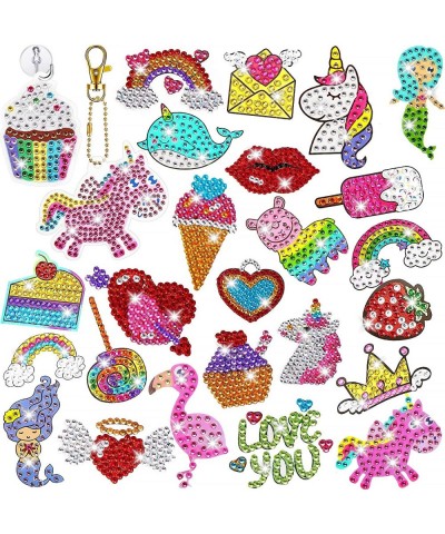 26 Pieces Gem Diamond Painting Art Kits for Kids Cute Diamond Painting Stickers Suncatchers with Keychain DIY Tools Small Dia...