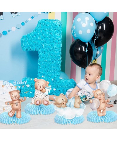 9Pcs Teddy Bear Baby Shower Centerpiece for Boy Bear Honeycomb Centerpieces Watercolor Blue Bear Baby Shower Gender Reveal De...