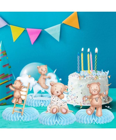 9Pcs Teddy Bear Baby Shower Centerpiece for Boy Bear Honeycomb Centerpieces Watercolor Blue Bear Baby Shower Gender Reveal De...