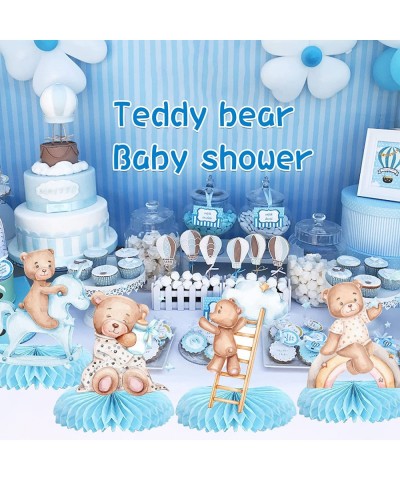 9Pcs Teddy Bear Baby Shower Centerpiece for Boy Bear Honeycomb Centerpieces Watercolor Blue Bear Baby Shower Gender Reveal De...