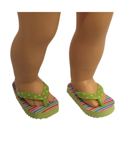 Flip Flops for Dolls - Flip Flops Fits All 18 inch Dolls (Green Polka dot) $15.98 Doll Accessories