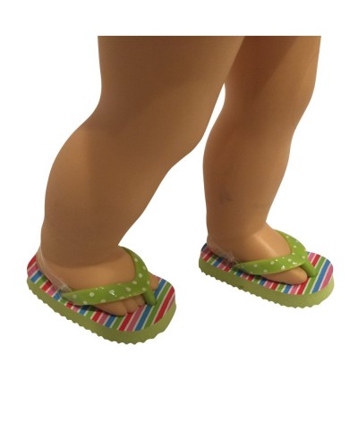 Flip Flops for Dolls - Flip Flops Fits All 18 inch Dolls (Green Polka dot) $15.98 Doll Accessories