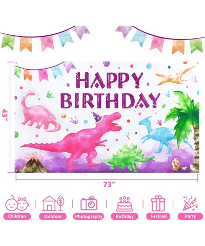 Watercolor Dinosaur Backdrop - 73'' x 43'' Dinosaur Birthday Party Supplies for Girls Kids Indoor Outdoor Photography Backgro...