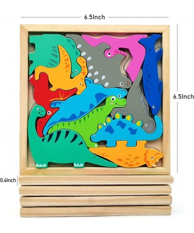 2 Pack Wooden Dinosaur Puzzle for Toddlers 1-3 Dinosaur Sorting and Stacking Toys for Kids 3-5 Wooden Baby Animal Stacking Bl...