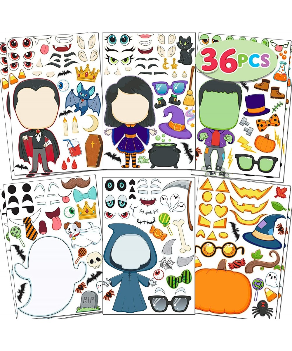 36 PCS Make-a-face Sticker Sheets Make Your Own Halloween Characters Mix and Match Sticker with Full Body Design Vampire Witc...