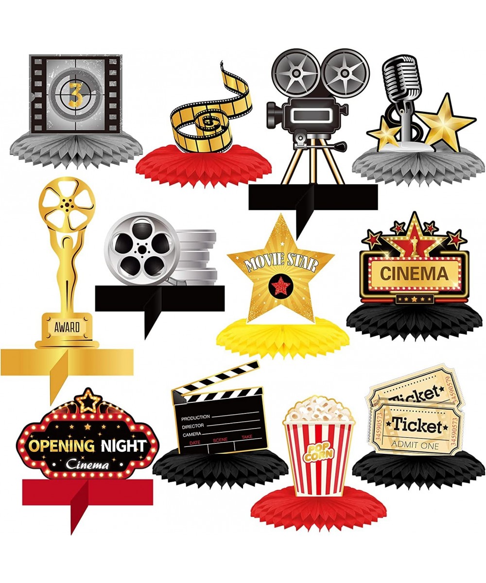 12 Pieces Movie Honeycomb Centerpiece Movie Night Party Decoration Microphone Ticket Star Video Paper Centerpiece Sign Movie ...