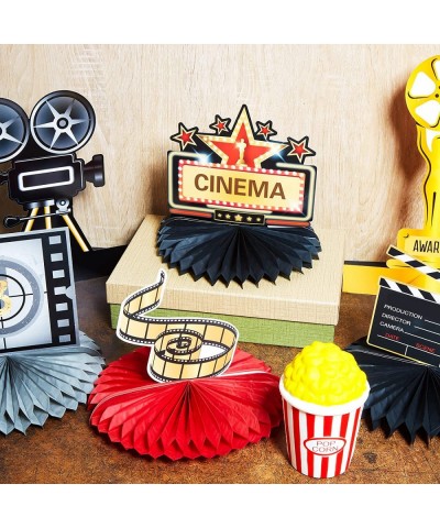 12 Pieces Movie Honeycomb Centerpiece Movie Night Party Decoration Microphone Ticket Star Video Paper Centerpiece Sign Movie ...