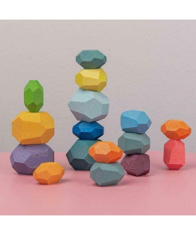 16 PCs Wooden Sorting Stacking Rocks Balancing Stones Educational Learning Montessori Toys Large Building Blocks Game Lightwe...