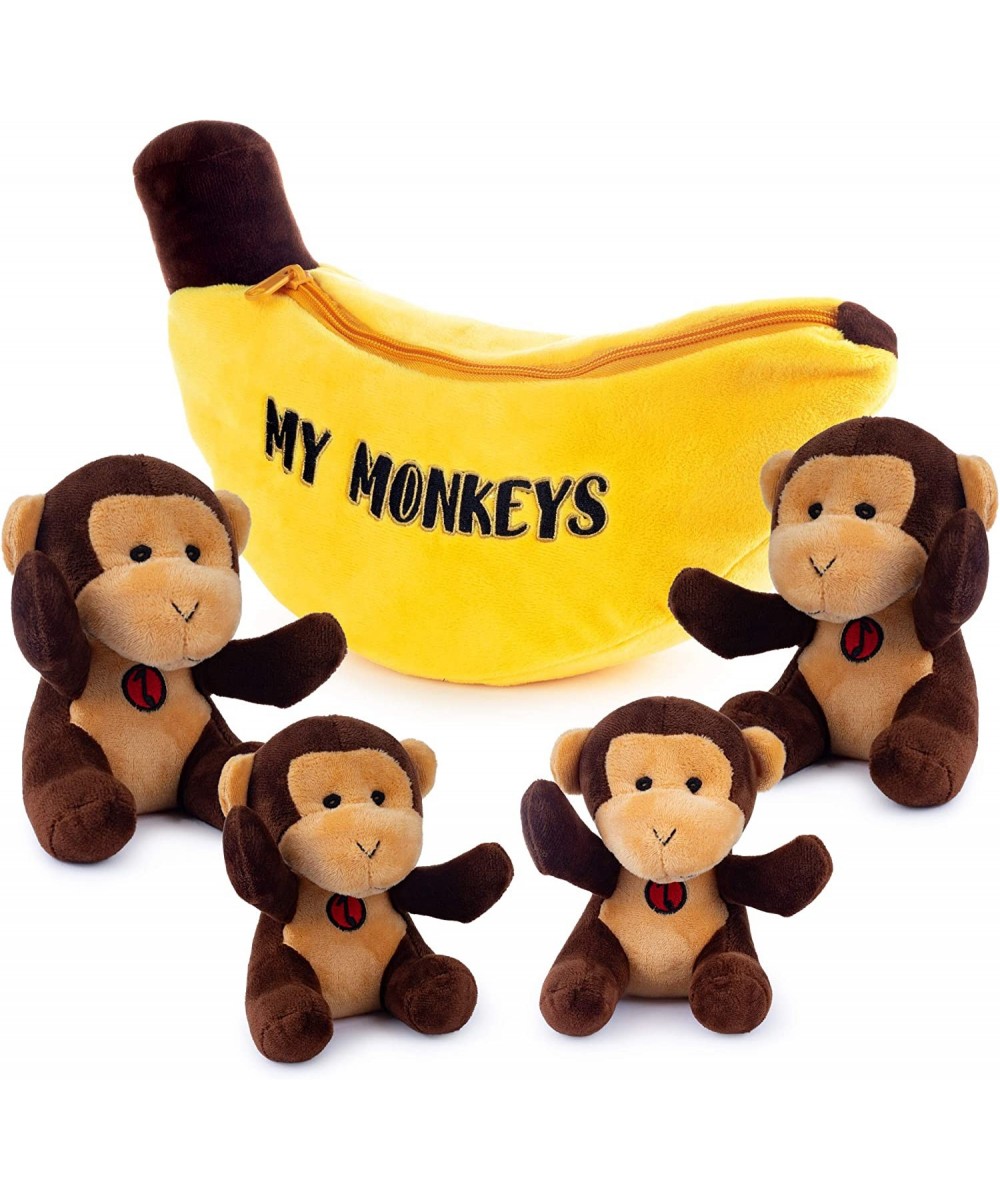 Talking Plush My Monkeys Toy Set | Includes 4 Talking Soft Fluffy Plush Monkeys with A Plush Banana Shaped Carrier | Great Gi...