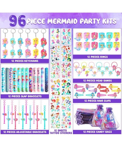 96 Pcs Mermaid Party Favors Yarn Bags Stickers Hair Accessories Slap Bracelet Rings Keychain Return Gifts Mermaid Birthday Pa...