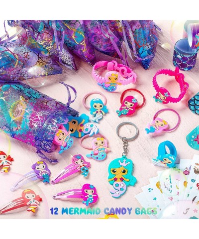 96 Pcs Mermaid Party Favors Yarn Bags Stickers Hair Accessories Slap Bracelet Rings Keychain Return Gifts Mermaid Birthday Pa...