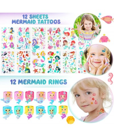 96 Pcs Mermaid Party Favors Yarn Bags Stickers Hair Accessories Slap Bracelet Rings Keychain Return Gifts Mermaid Birthday Pa...