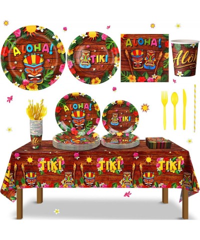 130 Pcs Hawaiian Party Decorations Luau Plates and Napkins Party Supplies Tiki Paper Plates Aloha Hawaiian Tablecloth Cups St...