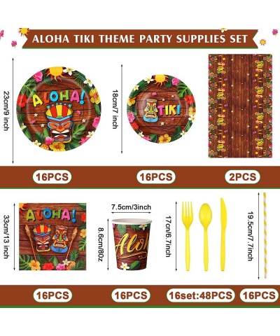 130 Pcs Hawaiian Party Decorations Luau Plates and Napkins Party Supplies Tiki Paper Plates Aloha Hawaiian Tablecloth Cups St...