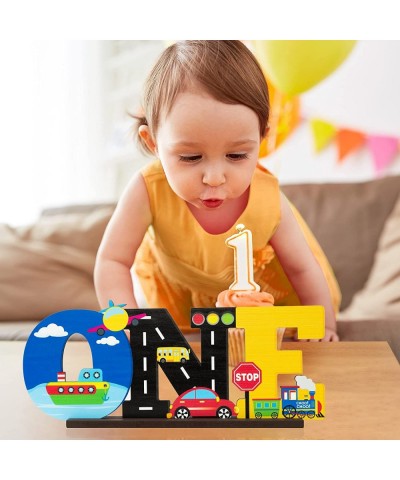 Traffic Vehicle One Wooden Table Centerpieces for Baby Boys Girls One Years Old Birthday Party Sign with Car Plane Ship First...