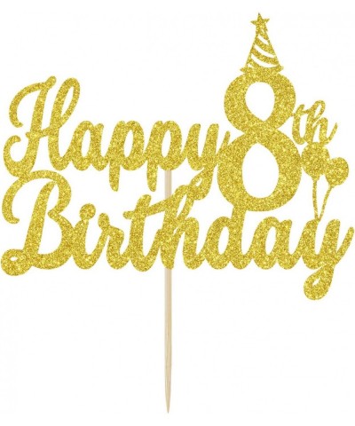 Happy 8th Birthday Cake Topper Eight is Great 8th Birthday Decorations Boy's or Girl's 8 Year Old Decorations Gold Glitter $1...