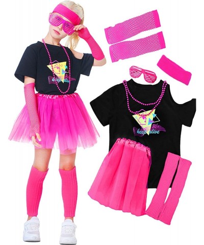 Kids 9Pcs 80s Costume Accessories Set Party T-Shirt Tutu Fancy Outfits for Cosplay 1980s Theme Retro Party for Girls $61.27 K...