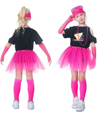 Kids 9Pcs 80s Costume Accessories Set Party T-Shirt Tutu Fancy Outfits for Cosplay 1980s Theme Retro Party for Girls $61.27 K...