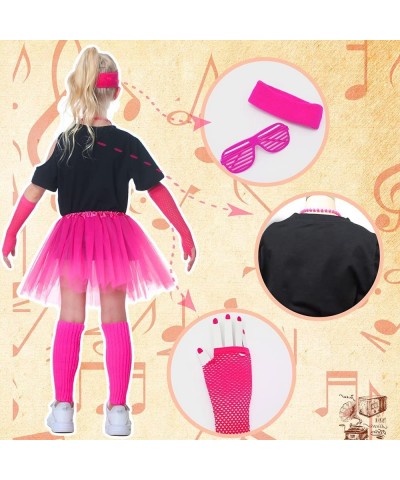 Kids 9Pcs 80s Costume Accessories Set Party T-Shirt Tutu Fancy Outfits for Cosplay 1980s Theme Retro Party for Girls $61.27 K...