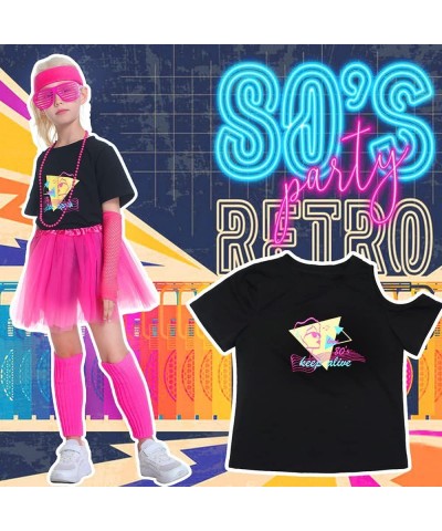 Kids 9Pcs 80s Costume Accessories Set Party T-Shirt Tutu Fancy Outfits for Cosplay 1980s Theme Retro Party for Girls $61.27 K...