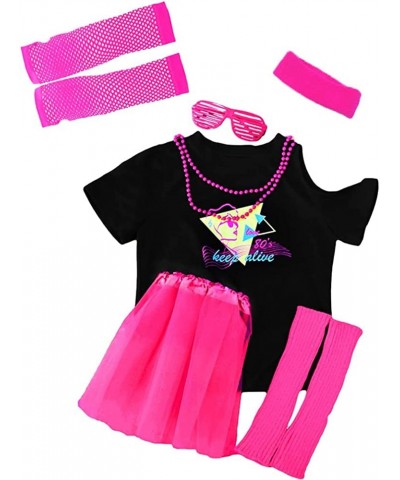 Kids 9Pcs 80s Costume Accessories Set Party T-Shirt Tutu Fancy Outfits for Cosplay 1980s Theme Retro Party for Girls $61.27 K...