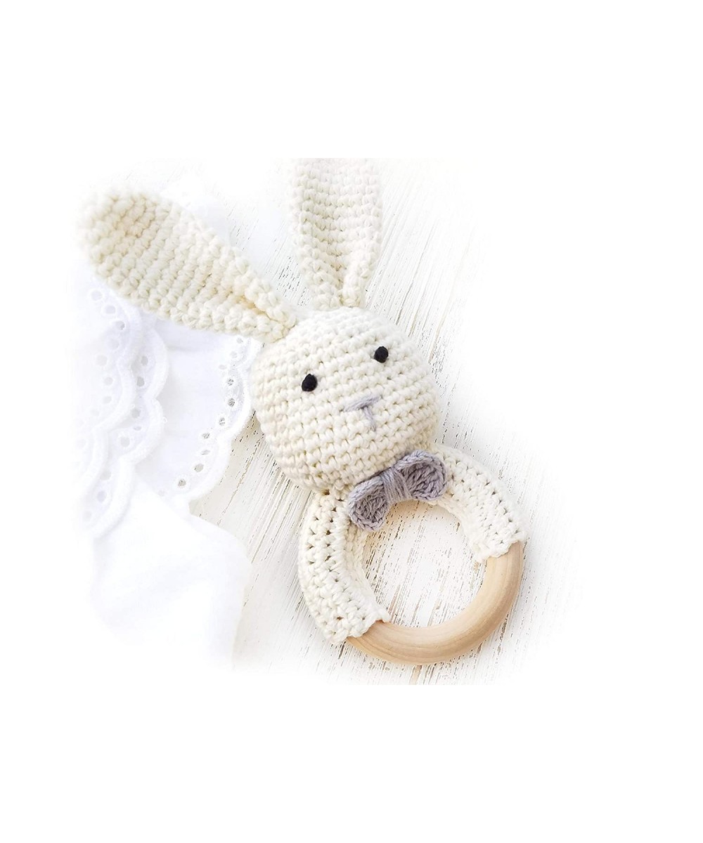 Natural Crochet Teether Toy Rattle for Baby Forest Friends Amigurumi Crochet Bunny Deer Fox on Natural Wooden Teething Ring R...