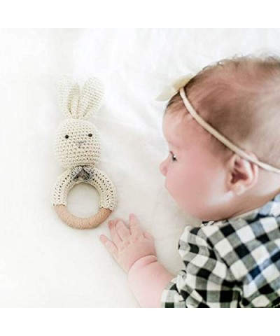 Natural Crochet Teether Toy Rattle for Baby Forest Friends Amigurumi Crochet Bunny Deer Fox on Natural Wooden Teething Ring R...