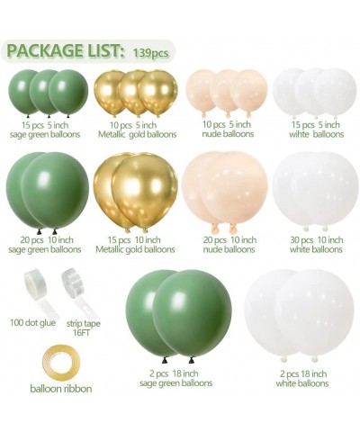 Sage Balloons Garland Kit Arch Olive Green White And Metallic Gold Nude Safari Birthday Party Decoration $27.34 Kids' Party D...