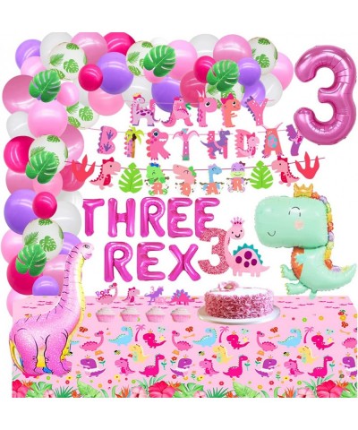 Pink Dinosaur Party Supplies For Girls 3rd Birthday Three Dino-Rex Birthday Party Decorations Girl Pink Three Birthday Dino-R...