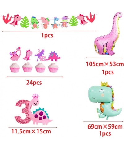 Pink Dinosaur Party Supplies For Girls 3rd Birthday Three Dino-Rex Birthday Party Decorations Girl Pink Three Birthday Dino-R...