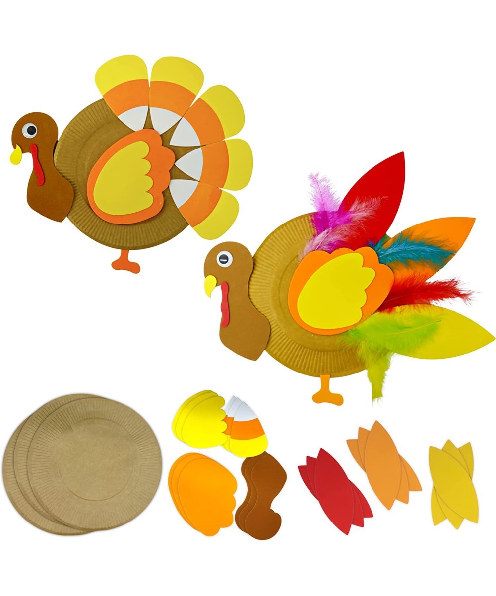 Turkey Plate Craft for Kids (12 Pack) 2 Styles Self Adhesive Fall Thanksgiving Crafts for Kids & Toddlers Ages 4-8 3-12 Fun T...