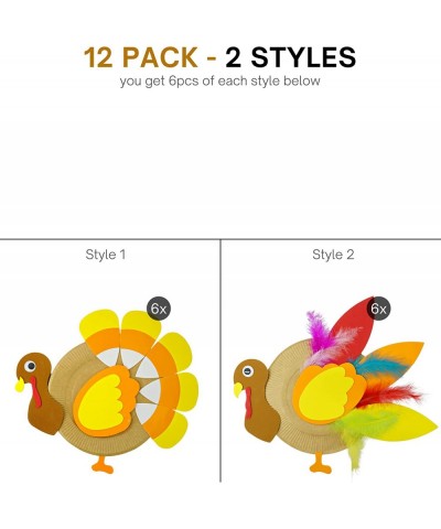 Turkey Plate Craft for Kids (12 Pack) 2 Styles Self Adhesive Fall Thanksgiving Crafts for Kids & Toddlers Ages 4-8 3-12 Fun T...