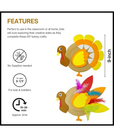 Turkey Plate Craft for Kids (12 Pack) 2 Styles Self Adhesive Fall Thanksgiving Crafts for Kids & Toddlers Ages 4-8 3-12 Fun T...