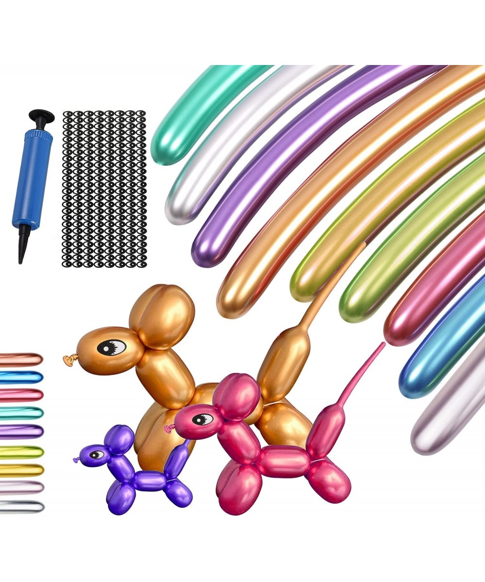 Balloons for Balloon Animals 100PCS Long Twisting Balloons Kit with Pump Eye Stickers Metallic 260 Latex Balloons Kit for Ani...