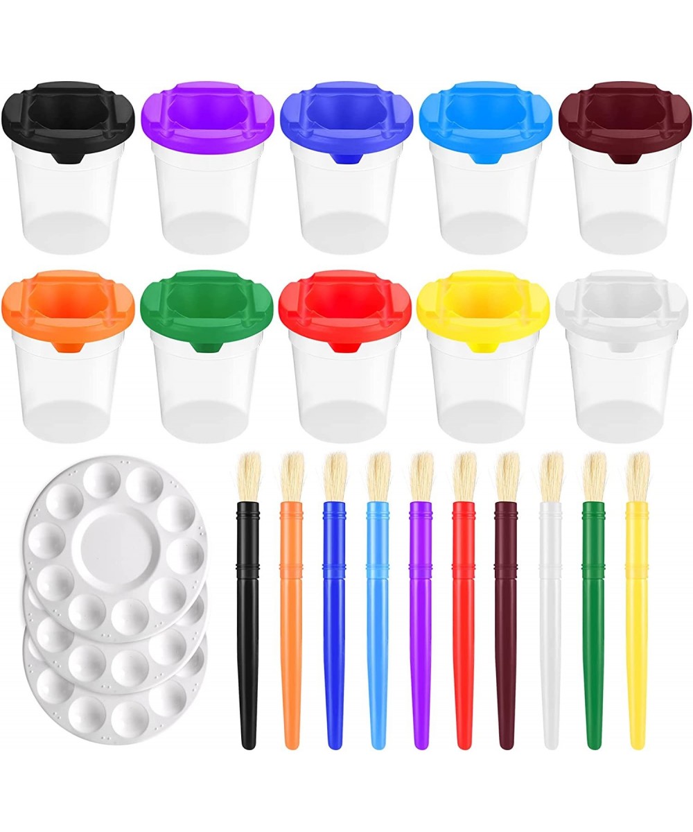 No Spill Paint Cups with Lids and Paint Brushes Kids Spill Proof Paint Cups with Paint Palette Trays for Kids Art Painting (P...