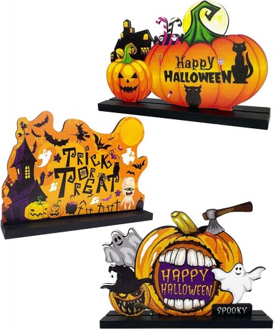 3PCS Happy Halloween Table Decorations Centerpieces Signs Pumpkin Signs Trick or Treat Wooden Table Topper Signs Candy Day fo...