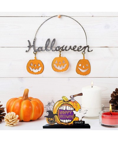 3PCS Happy Halloween Table Decorations Centerpieces Signs Pumpkin Signs Trick or Treat Wooden Table Topper Signs Candy Day fo...